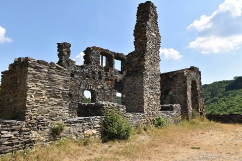 Details of the hilltop castle Schmidtburg built in the 9th century in the Hahnenbach valley near Schneppenbach in Hunsrueck