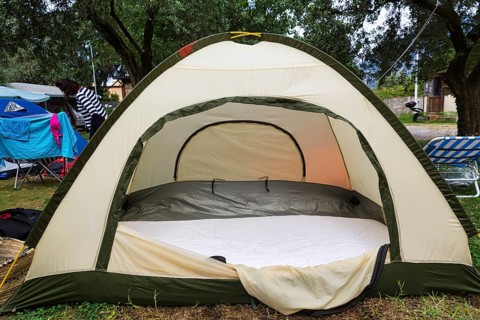 View into an empty tent
