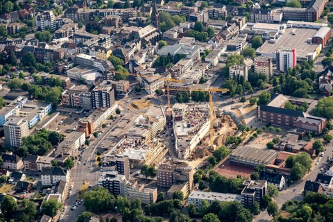 New construction of the Hertener Hoefe shopping centre on Kaiserstrasse. North Rhine-Westphalia