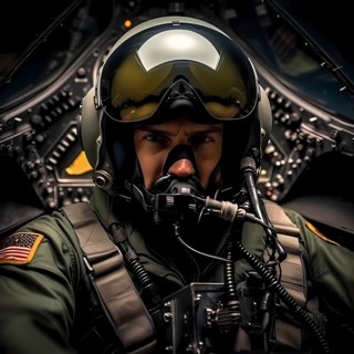 Young proud pilot sits in a fighter plane