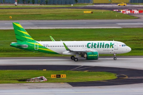 A Citilink Airbus A320neo aircraft with registration PK-GTD at Changi Airport