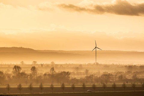 A car driving along a country road in the evening light near Oschersleben