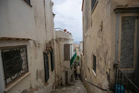 Beautiful island feeling with old houses and the sea on the island of Capri