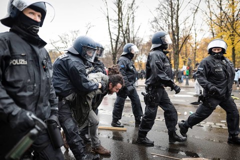 Police action against the demonstration against the reformed Infection Protection Act by Corona sceptics