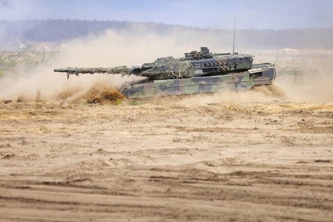 A Leopard tank 2A6 during exercise GRIFFIN STORM in Pabrade. Pabrade