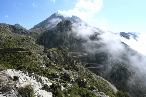 The winding road from Sa Calobra to Coll dels Reis in the Tramuntana Mountains