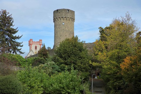 Historic defence defence tower Dilgesturm and tower of St. Johann Baptist Church