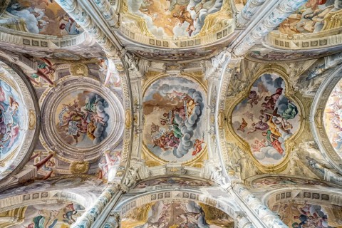 Nave ceiling vault with frescoes