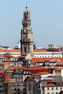 View of the old town and Torre dos Clerigos from the tower of the Se do Porto Cathedral