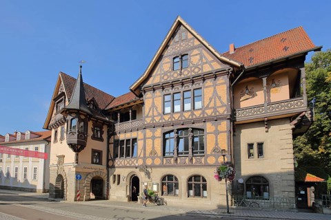Half-timbered house with bay window and ornaments Henneberger Haus built 1895