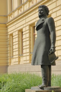 Writer and Poet Alexander Sergeyevich Pushkin Monument with Paper Scroll