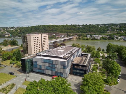 The Rhine-Moselle Hall and the Mercure Hotel on the Rhine in Koblenz
