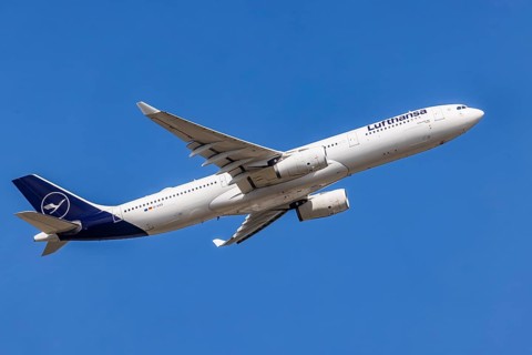 Airbus A330-300 of the airline Lufthansa during take-off