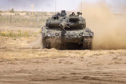 A Leopard tank 2A6 during exercise GRIFFIN STORM in Pabrade. Pabrade