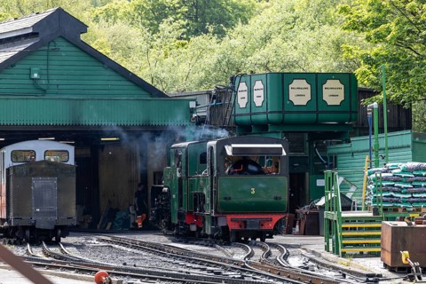 Steam locomotive in the depot