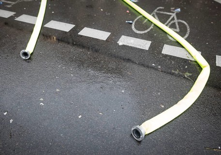 Water hoses of the water cannons at the demonstration against the reform of the infection protection law