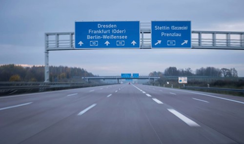View of the empty A 10 motorway at the Barnim interchange
