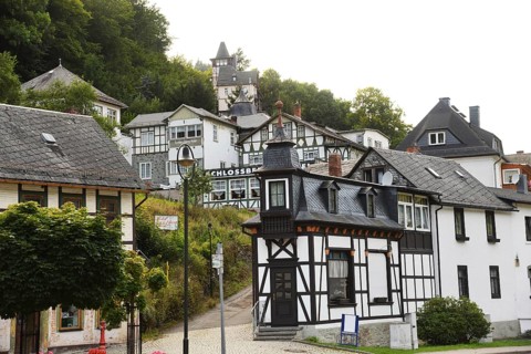 The town of Schwarzburg on the Schwarza in the Thuringian Forest on 14.8.2017