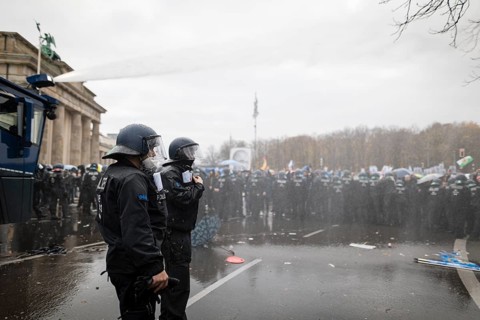 Police action against the demonstration against the reformed Infection Protection Act by Corona sceptics