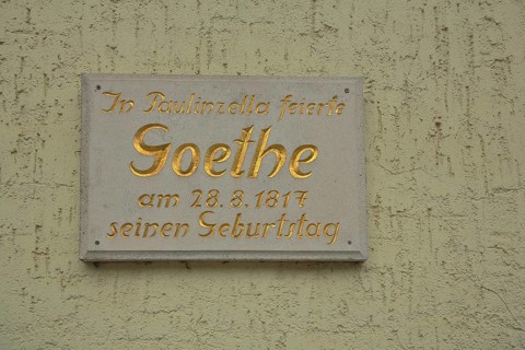 Info board on Wolfgang Goethe visit and birthday celebration on 28.08.1871