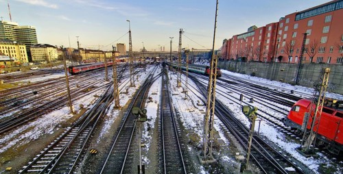 View from the Hackerbruecke onto the track in front of the main station