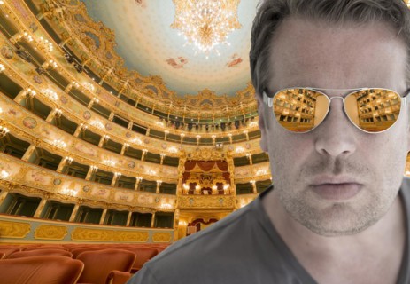 Man with Reflected Sunglasses Inside Fenice Gran Theater in Venice