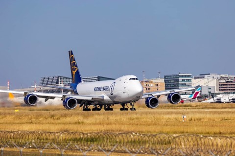 Jumbo Jet taking off at Stuttgart Airport. It is the penultimate Boeing 747 built
