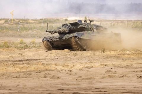 A Leopard tank 2A6 during exercise GRIFFIN STORM in Pabrade. Pabrade