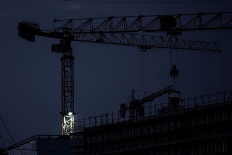 Crane on a newly built house