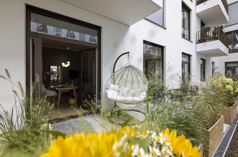 Hanging swing on the terrace of a luxury flat in Berlin