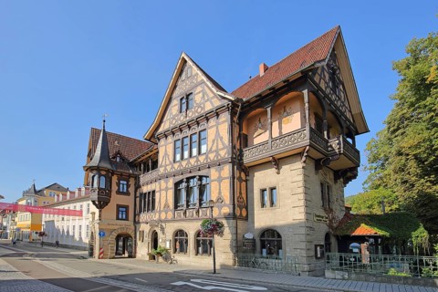 Half-timbered house with bay window and ornaments Henneberger Haus built 1895