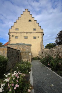 Old castle built 1512 with stepped gable