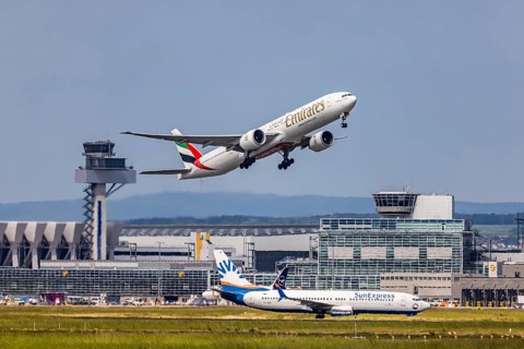 Taking off Boeing 777-300ER of the airline Emirates