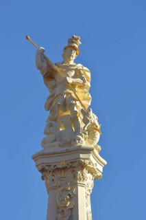 Statue of St. George with lance fighting dragons at St. George's Fountain