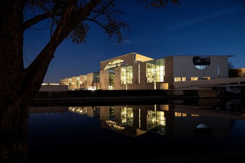 Federal Chancellery at blue hour