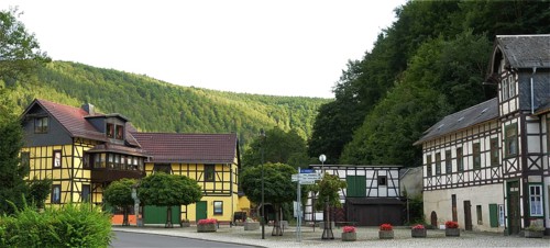 The town of Schwarzburg on the Schwarza in the Thuringian Forest on 14.8.2017