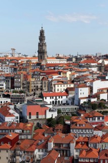View of the old town and Torre dos Clerigos from the tower of the Se do Porto Cathedral