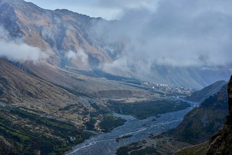 View from the village of Tsdo into the Darial Gorge with the Terek River