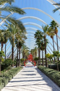 Ciutat de les Arts i les Ciencies with L'Umbracle building modern architecture by Santiago Calatrava in Valencia