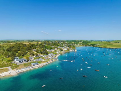 Aerial view of the harbour village of Rock on the River Camel