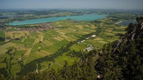 Panorama from the Tegelberg massif to the baroque church of St. Coloman