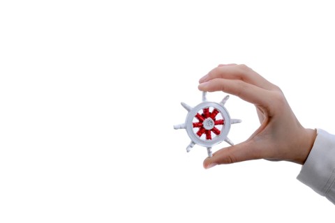 Isolated Ship steering wheel onhand
