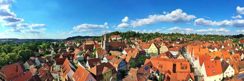 Aerial view of Feuchtwangen with a view of the historic centre of the old town. Feuchtwangen