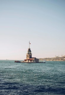 Maidens Tower located in the middle of Bosporus