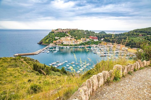View from the Forte Filippo fortress of the town and harbour of Porto Ercole