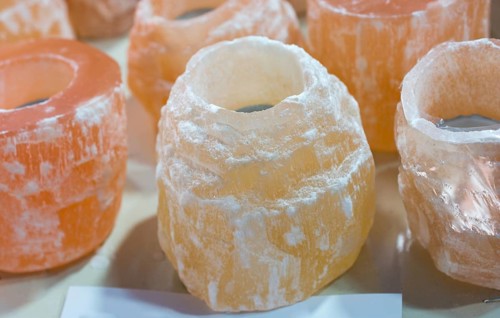 Himalayan salt lamp at the market ready to be sold