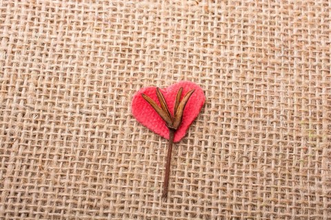 Heart shaped gold color metal object in hand