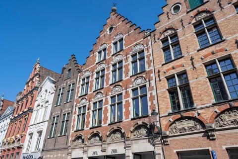 Historic townhouses with stepped gables in the old town of Bruges