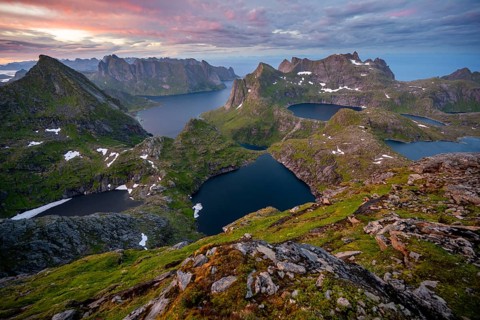 View over mountain tops and sea