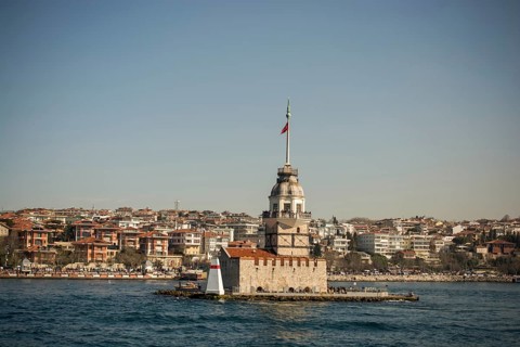 Maidens Tower located in the middle of Bosporus
